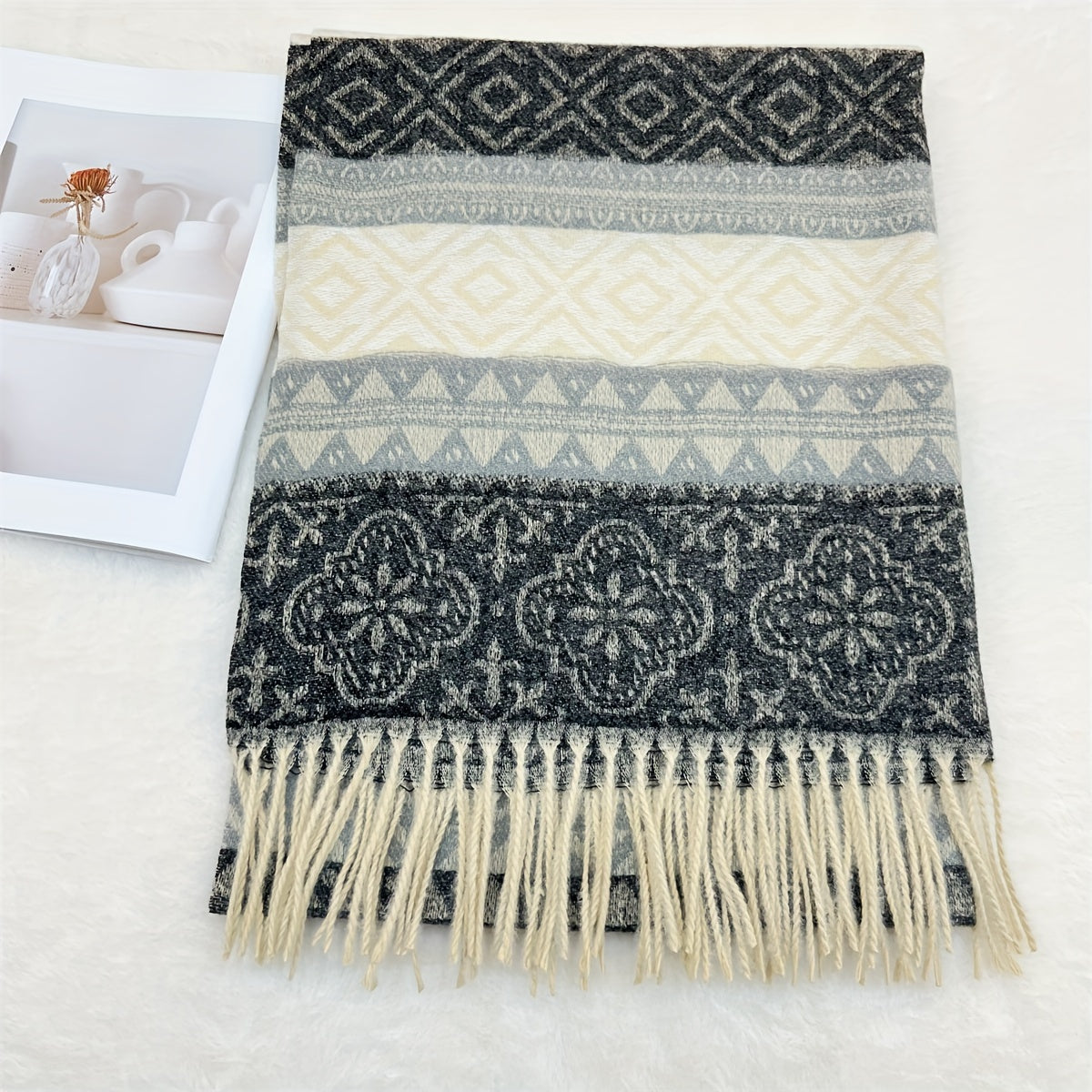 Women’s Cashmere Scarf Striped Shawl Warm Breathable Winter Large Plaid Wrap