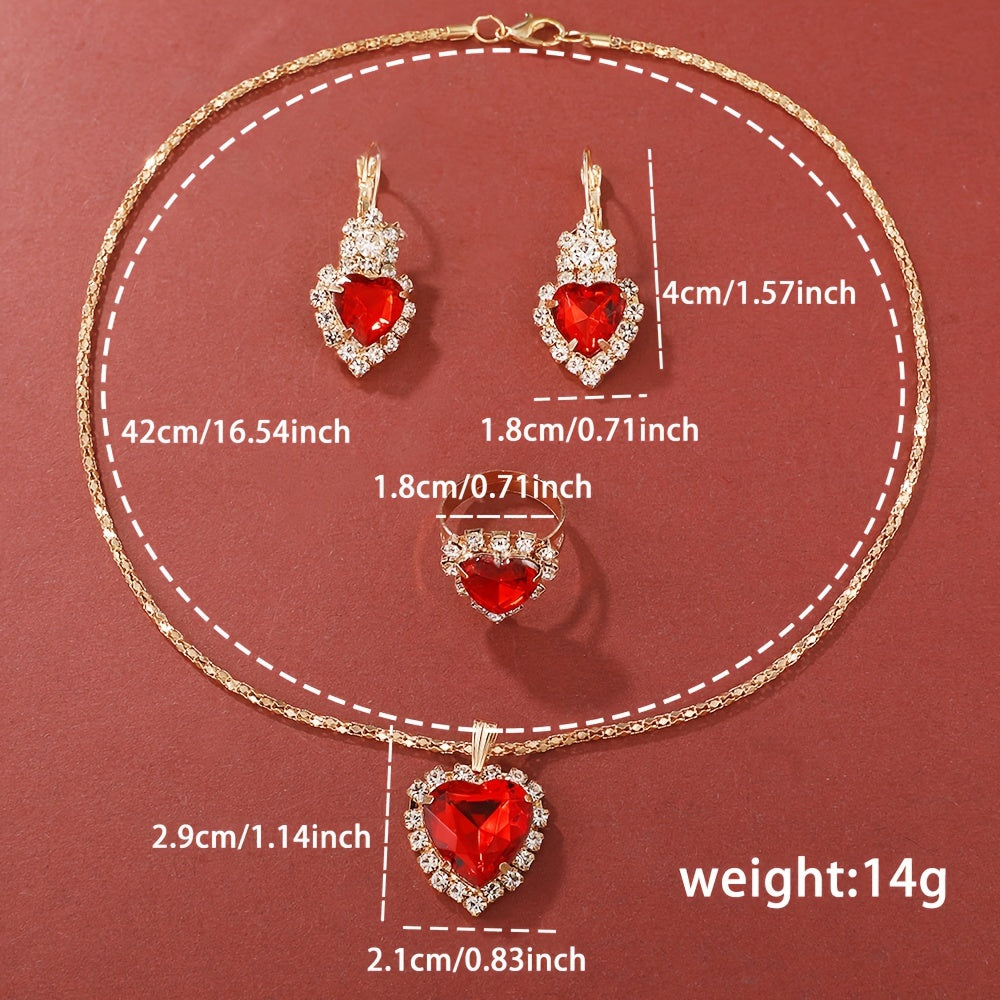 Women's Heart Quartz Watches Set with Rhinestone Accents and Matching Jewelry