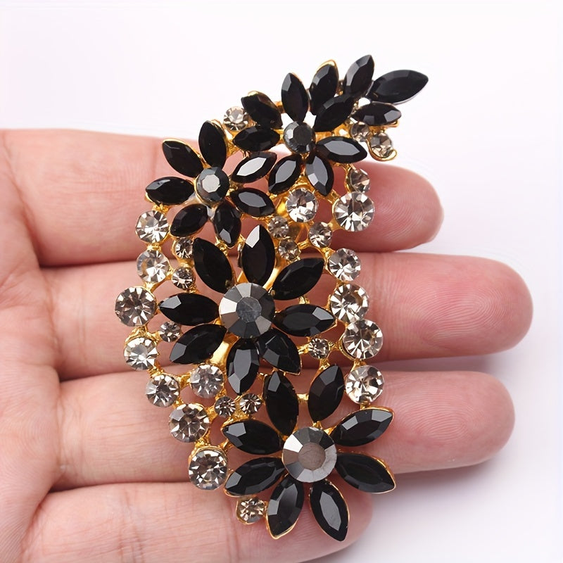 Vintage Style Rhinestone Brooch Pin with Irregular Feather and Marquise Design