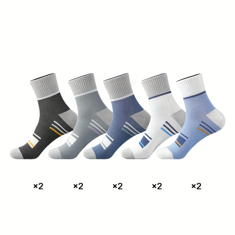 Men's Striped Crew Socks 5 Pairs Breathable Soft Winter Autumn
