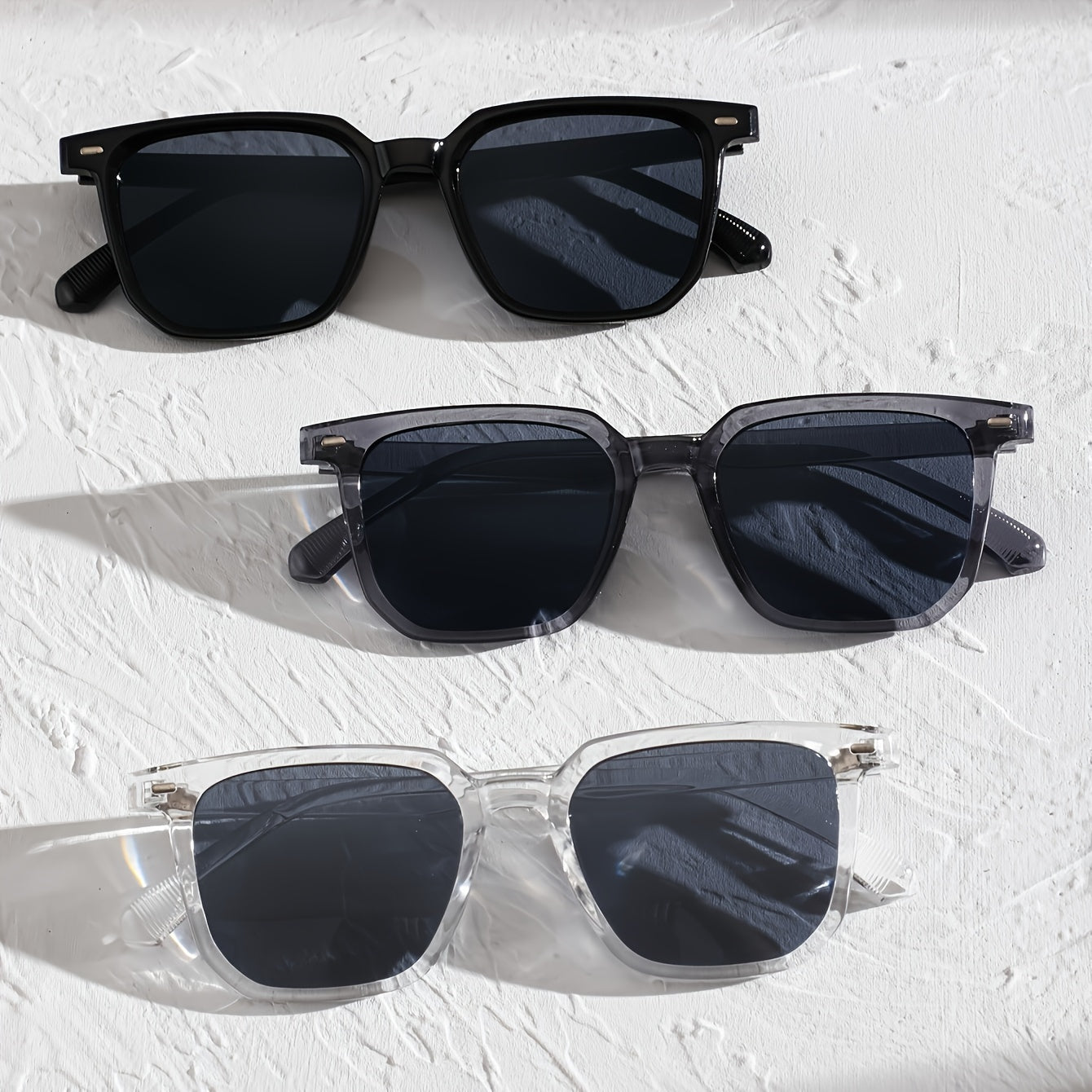 Set of 3 Classic Square Fashion Glasses for Men, Casual Eyewear Accessories