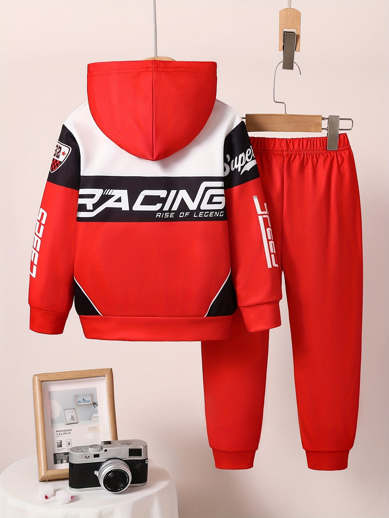 Kids Boys Motorcycle-Inspired Racing Suit Set Hoodie and Pants Spring Fall Casual