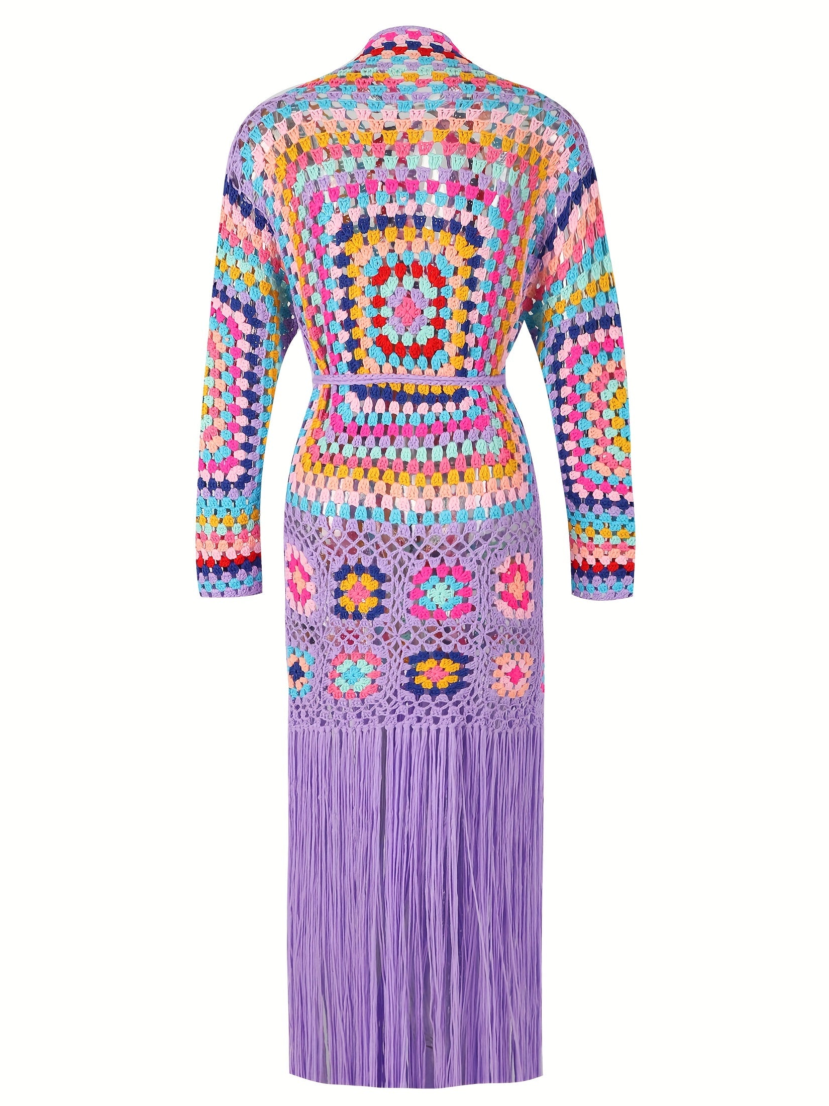 Women's Long Sleeve Tassel Cardigan Coat for Swimsuit Cover-Up