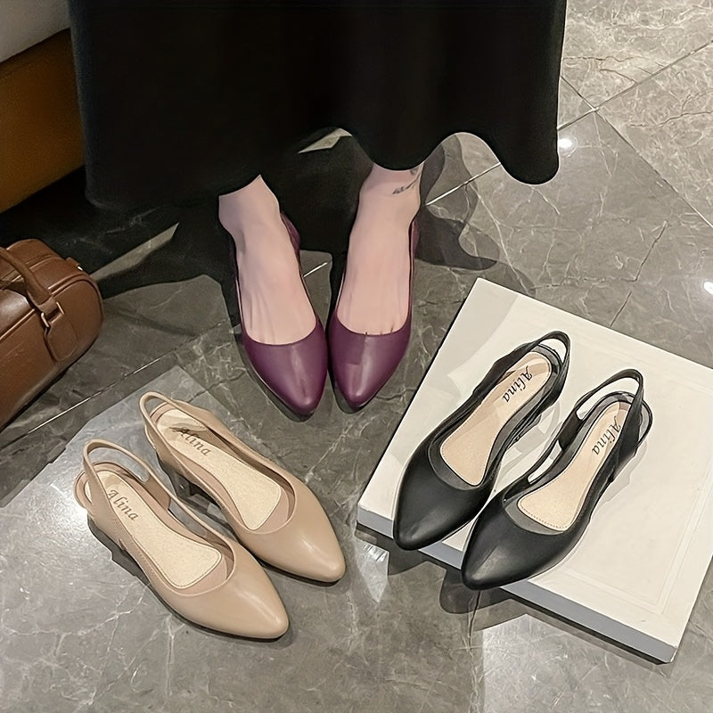 Women's Pointed Toe Flats Slip-Resistant Black TPU Office Shoes