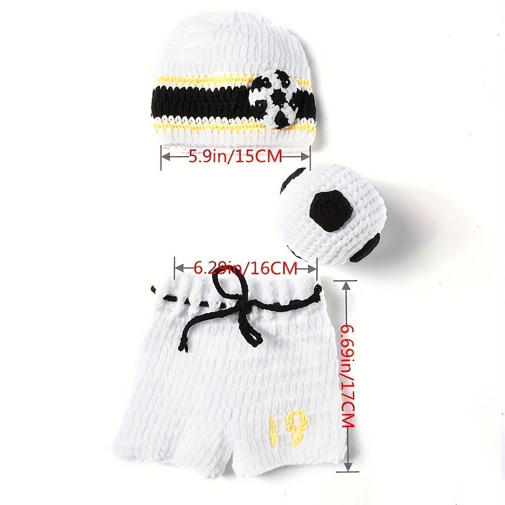 Kids' Football Photography Outfit 3-Piece Set Includes Knitted Hat Shorts Ball