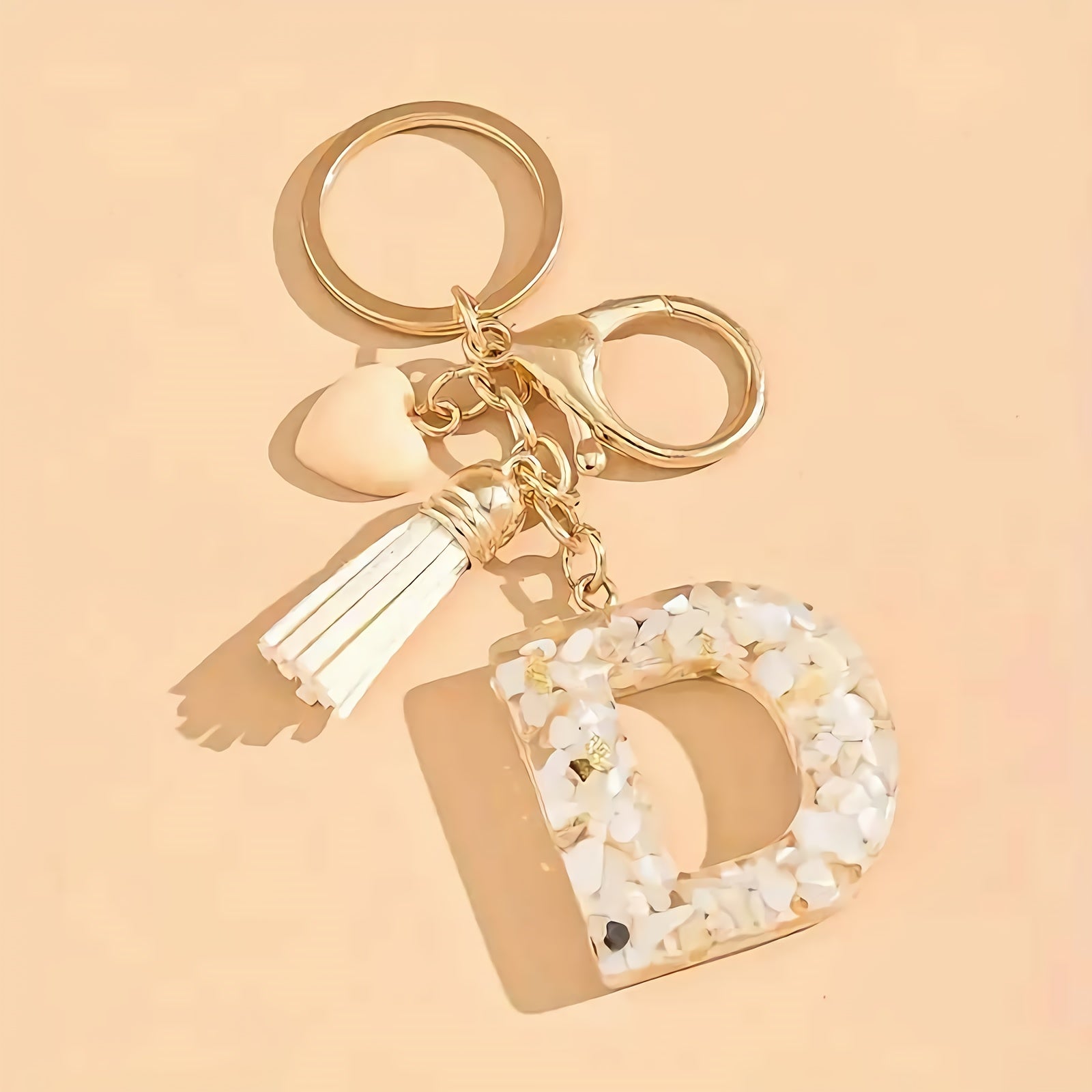 Women's Resin Initial Keychain Heart-Shaped Tassel Charm for Backpacks