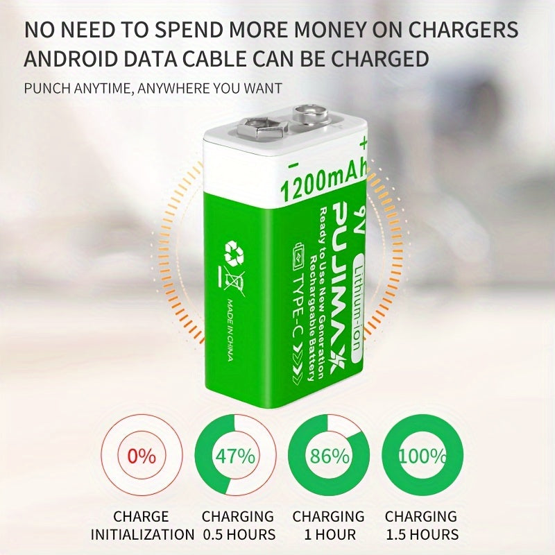 Lithium Battery with Type-C Port Rechargeable 9V Pack of 1 2 or 4
