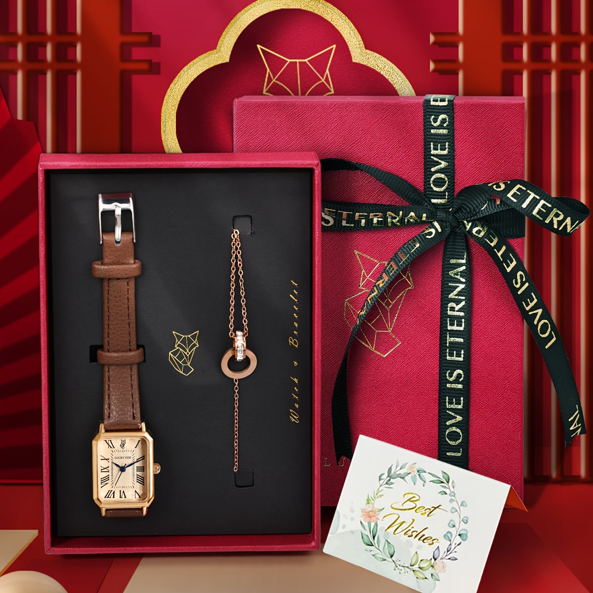 Vintage Business Watch and Bracelet Gift Set with Quartz Movement PU Leather Band Pointer Display