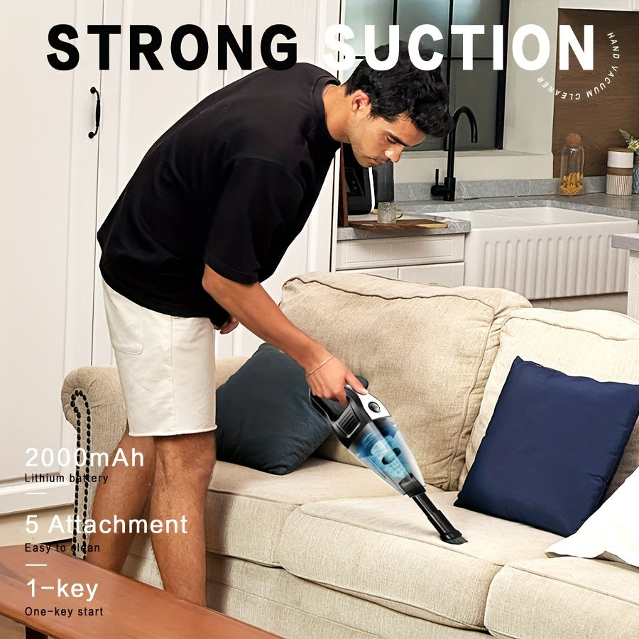 Aspiradora de mano portátil inalámbrica recargable por USB con succión potente y accesorios