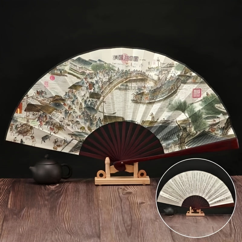Large Wooden Handheld Fan with Elegant Asian Design for Home Decor and Cooling
