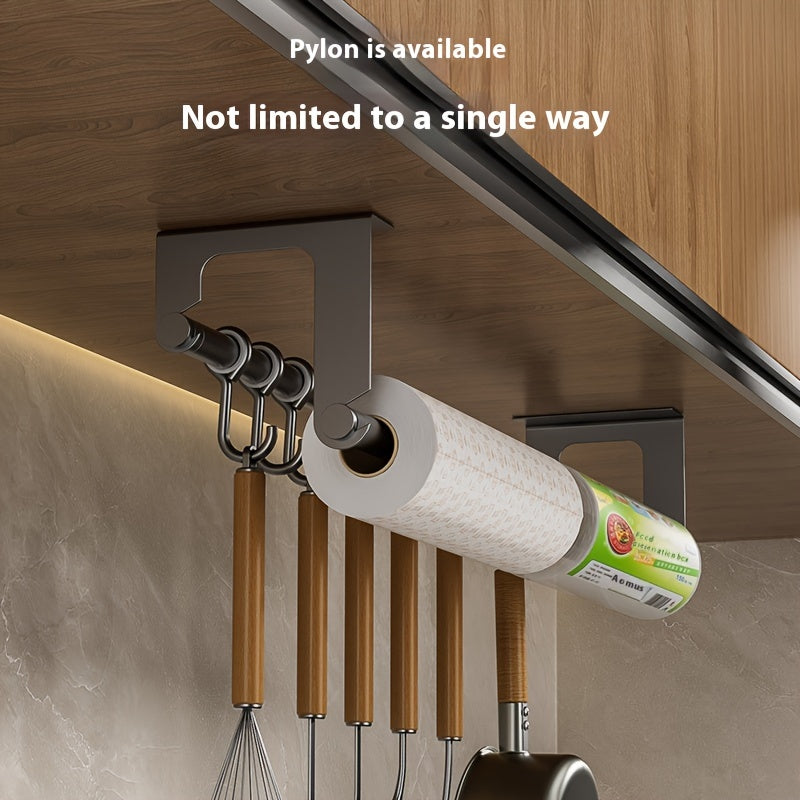 Stainless Steel Wall-Mounted Kitchen Organizer with Tissue Holder and Hooks