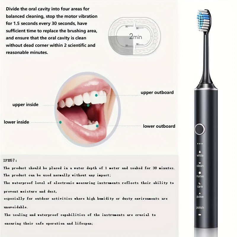 Electric Toothbrush for Adults with Soft Bristles USB Rechargeable 500mAh Lithium Battery