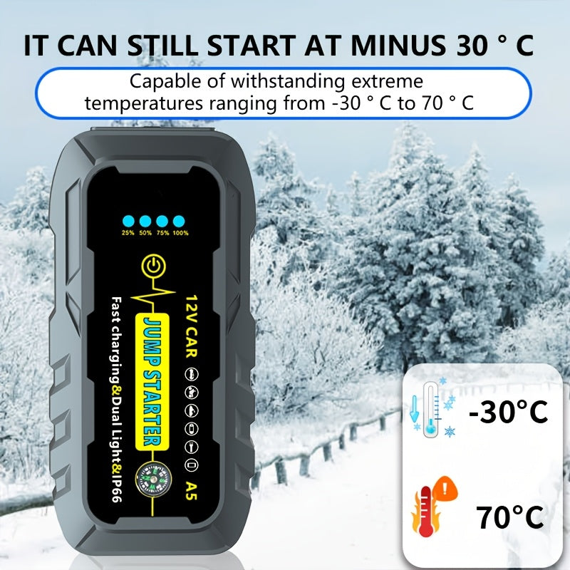 Portable 1000A Car Jump Starter with Dual USB Outputs, Safety Cables, Flashlight and Compass