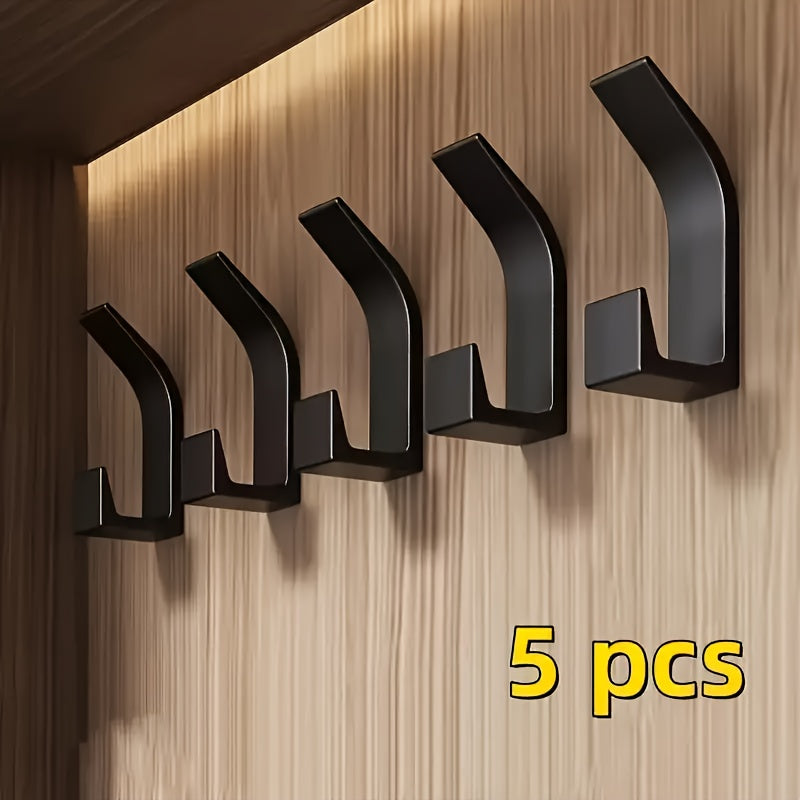 Set of 5 Plastic Wall Hooks No-Drill Adhesive for Towels Coats Bathroom Bedroom Storage