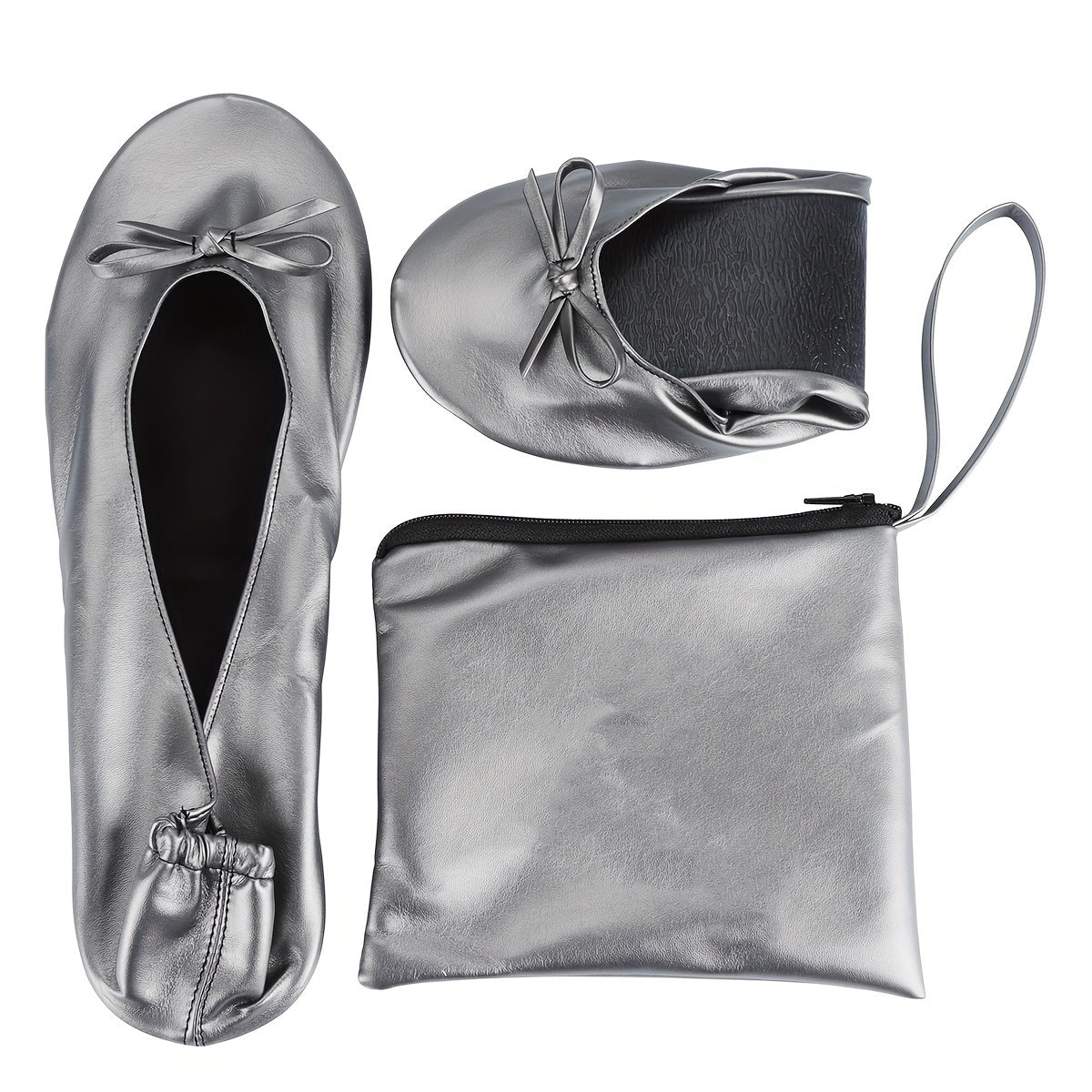 Women Foldable Flat Ballet Shoes Comfort Packable Black Size 7