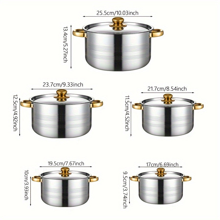 Set of 10 Stainless Steel Cookware Pots with Lids for Home and Camping