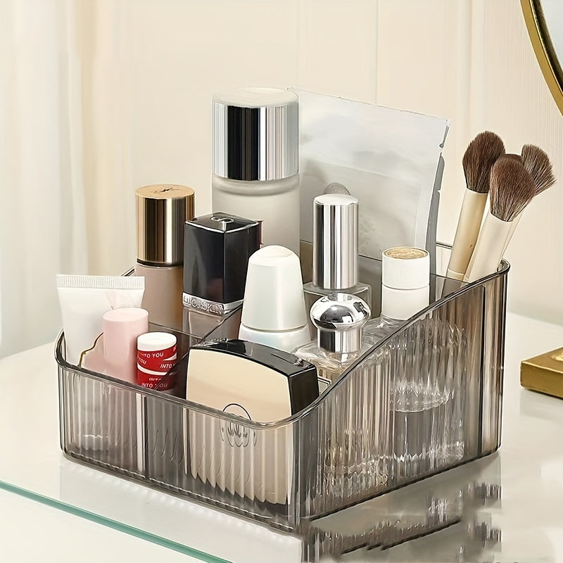 Transparent PET Cosmetic Organizer with 5 Compartments for Makeup and Office Supplies