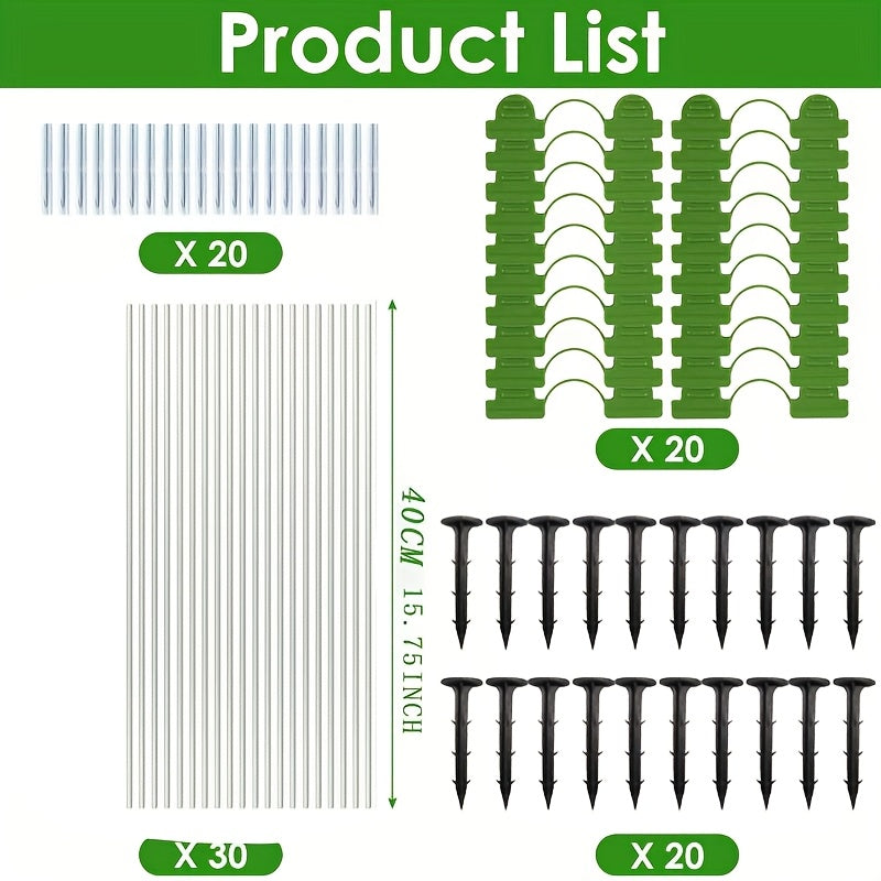 90 Pieces Greenhouse Hoop Tunnel Kit Removable Fiberglass Cold-Proof Garden Tunnel