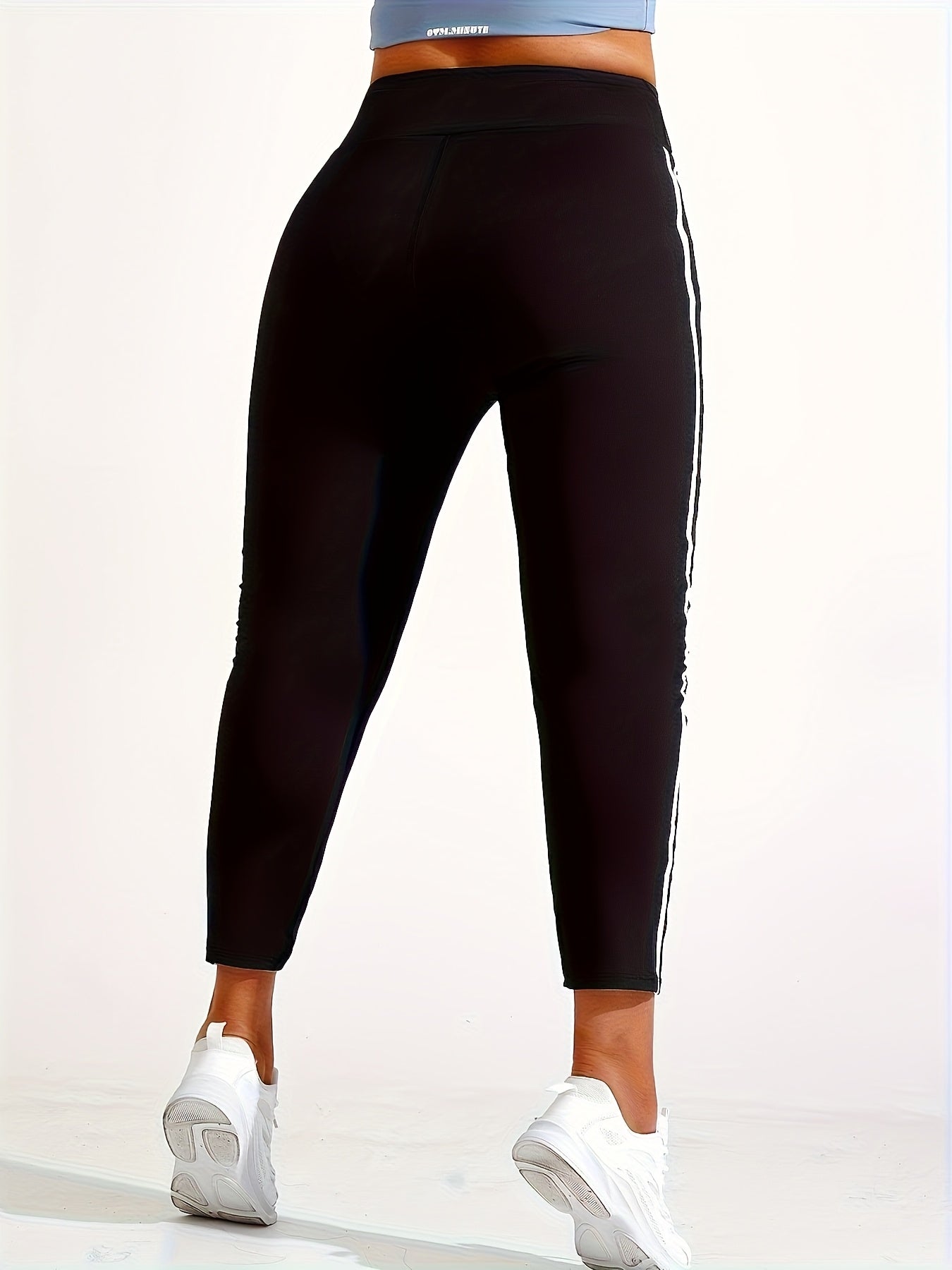 Women's Plus Size High-Waisted Yoga Pants Tummy Control Fitness Leggings with Side Stripes