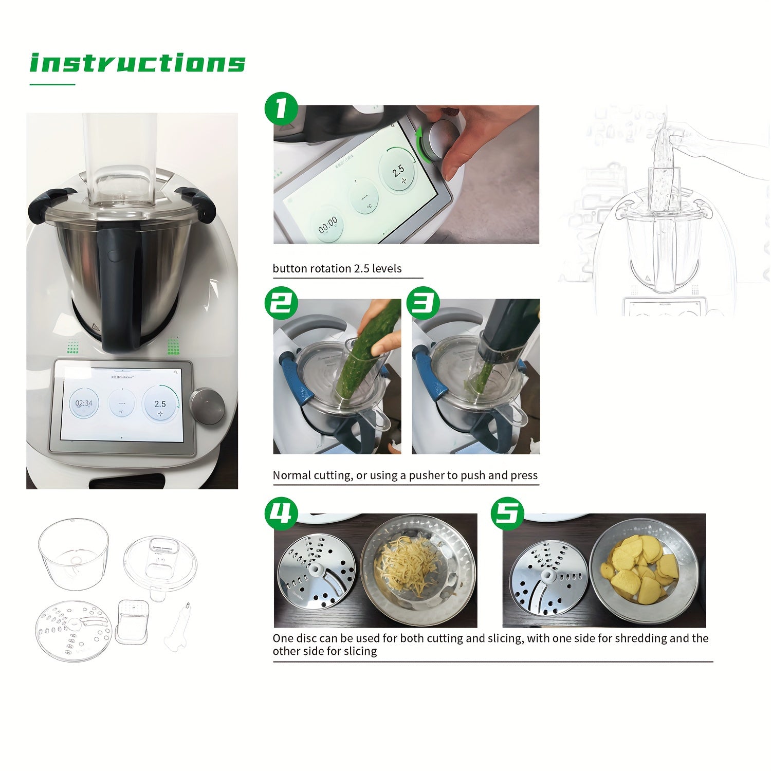 "Thermomix TM6 va TM5 uchun ko'p maqsadli sabzavot maydalagich aksessuari - zanglamas po'latdan yasalgan, ikki kesuvchi pichoq bilan jihozlangan, idish-tovoq tozalash mashinasida oson tozalanadi, kesish va kubik shaklida kesish uchun ideal"