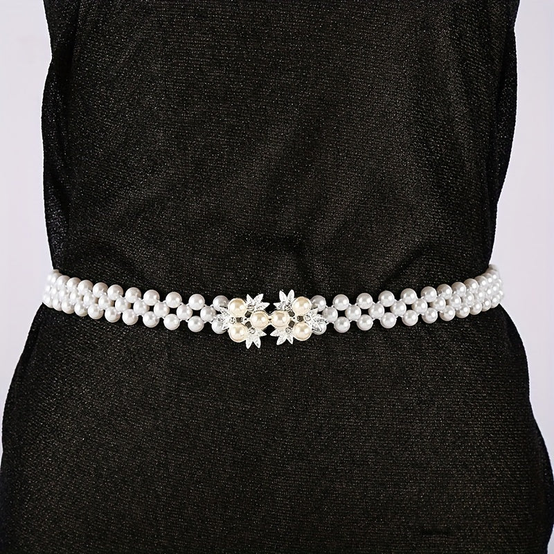 Women's Pearl Waist Chain Belt Elastic Jewelry for Dresses and Outfits
