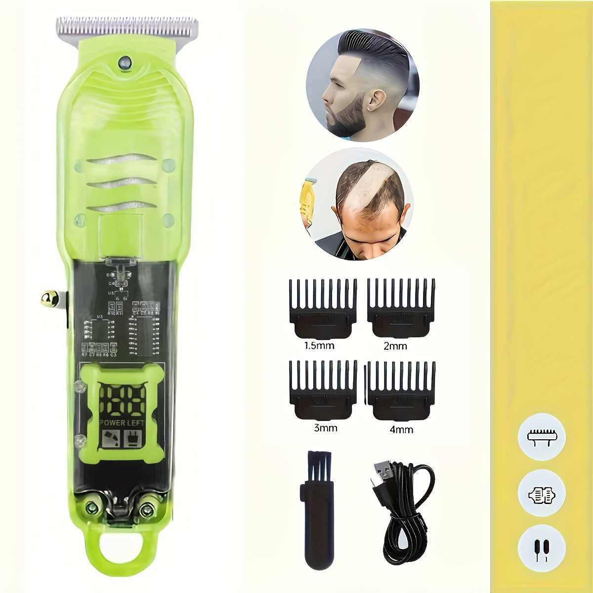 Cortapelos eléctrico recargable por USB de bajo voltaje de calidad de salón con peines guía