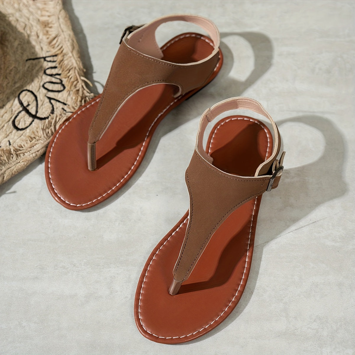 Women's Leopard Print Toe-Post Flat Sandals Black Brown Summer Casual