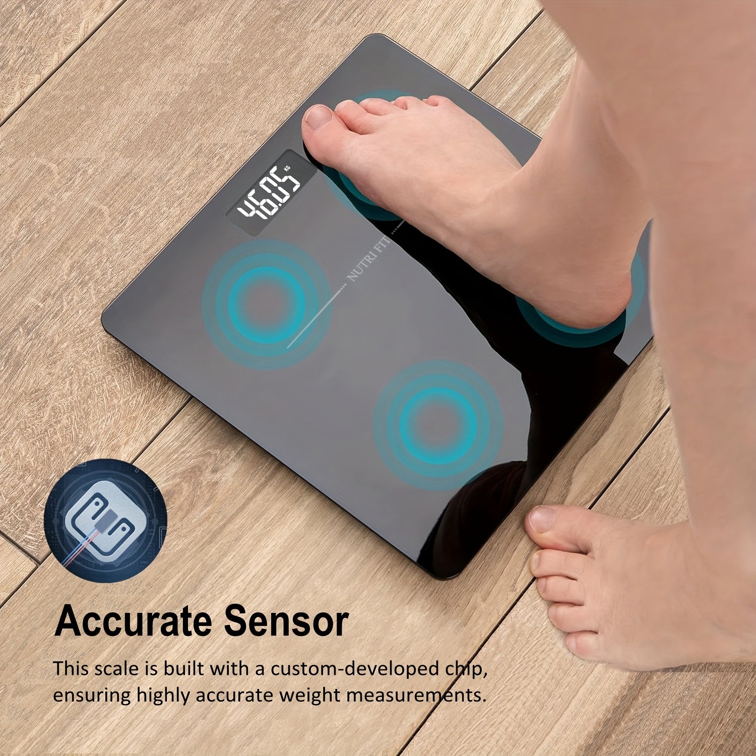 NUTRI FIT Digital Bathroom Scale LCD displey bilan, jismoniy vazn o‘lchash uchun kuchli va aniq, batareyali (Batareyalar kiritilmagan)