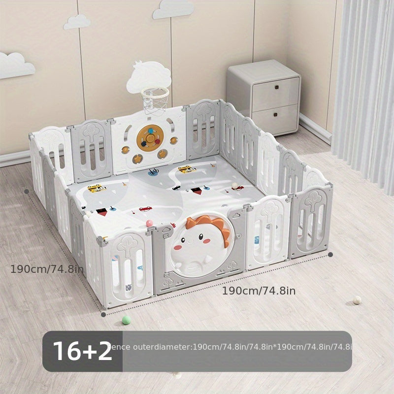 White Dinosaur Fence Set with Crawl Mat Basketball Hoop and Ocean Balls