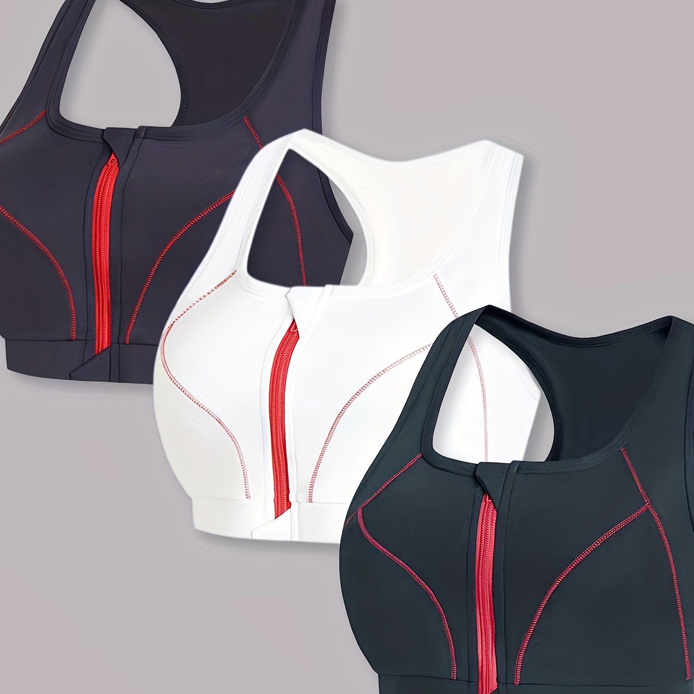 Women's Plus Size High Support Sports Bras with Front Zipper Removable Pads