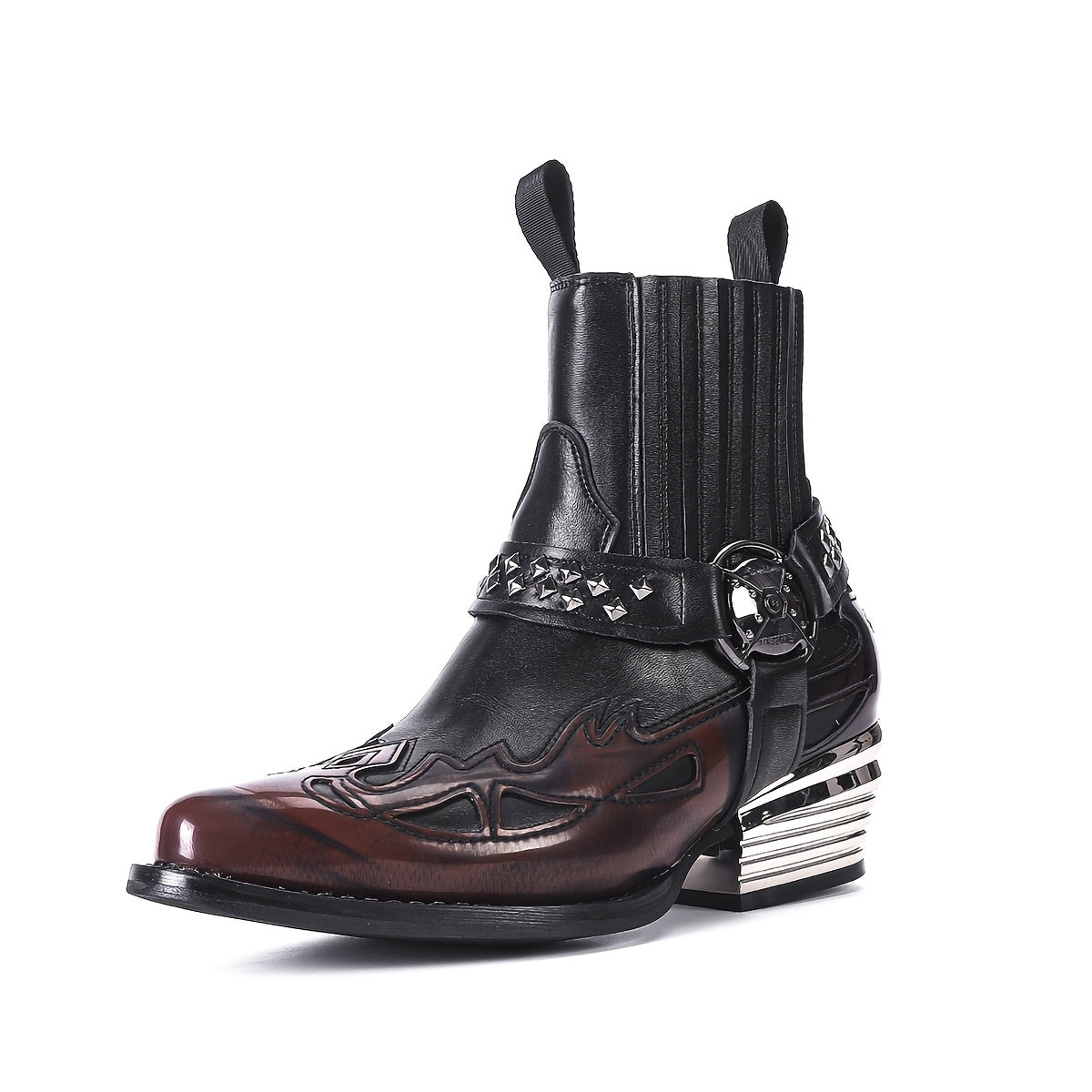 Women's Western Cowboy Boots Leather Slip-On Pointed Toe Chunky Heel