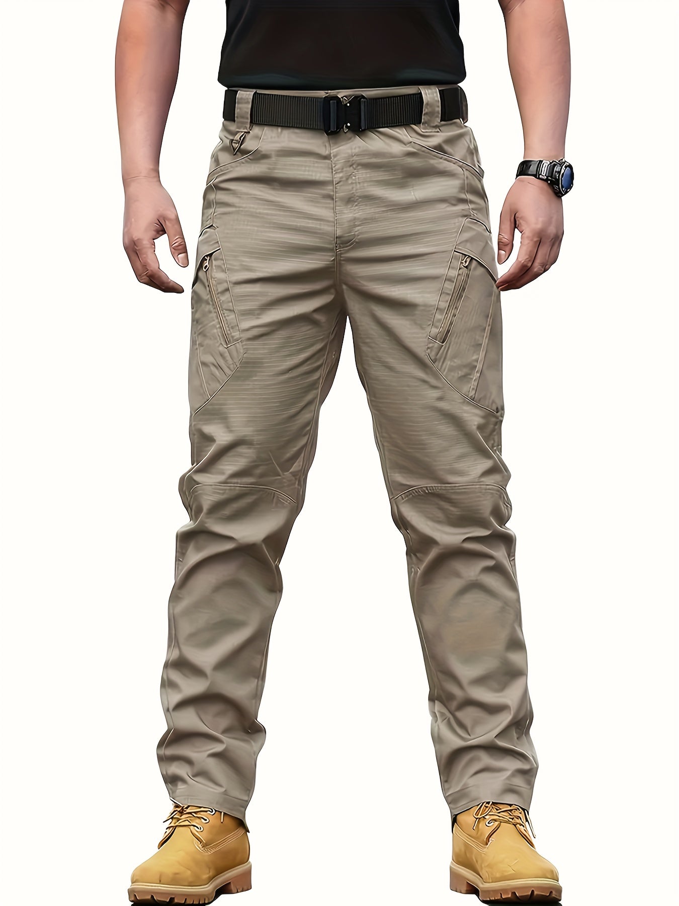 Men's Tactical Pants Loose Fit Outdoor Hiking Multi-Pocket Polyester No Belt