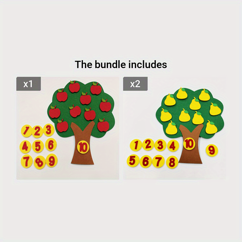 Образовательная фетровая доска "Яблоня" для изучения чисел, счета и математических игр для детей в детском саду и подготовительном классе, включает счетчики и манипулятивы для увлекательного практического обучения.