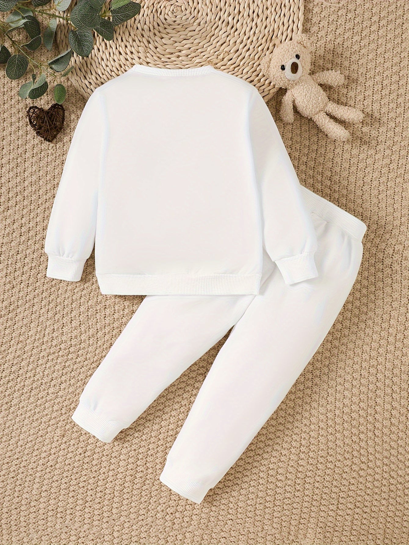 Baby Boys Hoodie and Sweatpants Set Autumn Winter Teddy Bear Print Polyester Comfortable