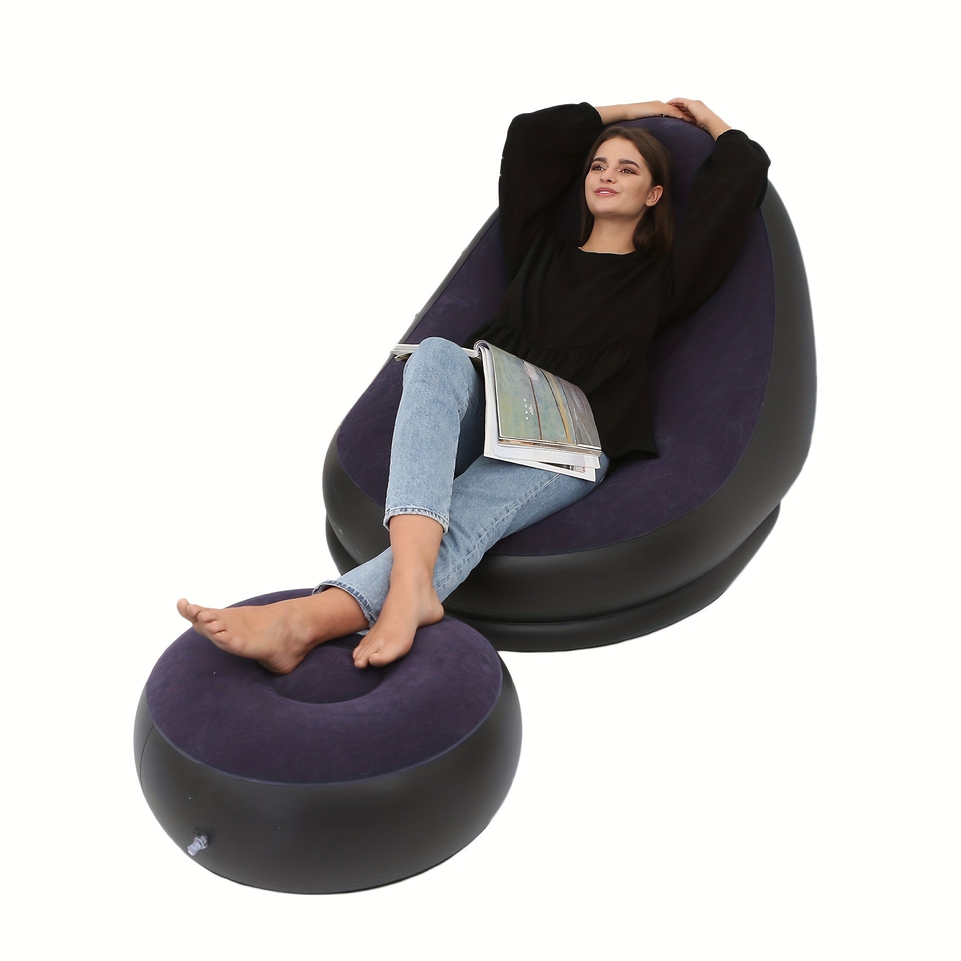 Inflatable Lounge Chairs Set with Chairs Footstools and Folding Recliners for Outdoor Relaxation
