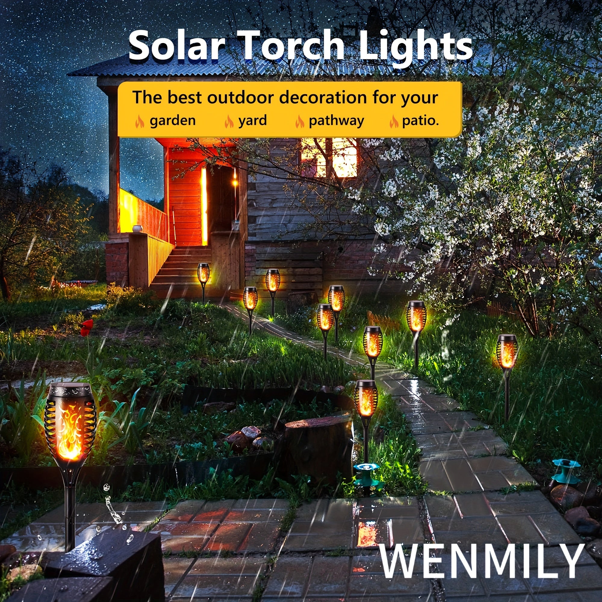 Outdoor Solar Flame Torch Lights 8-Pack Flickering Garden Pathway Lawn Decor