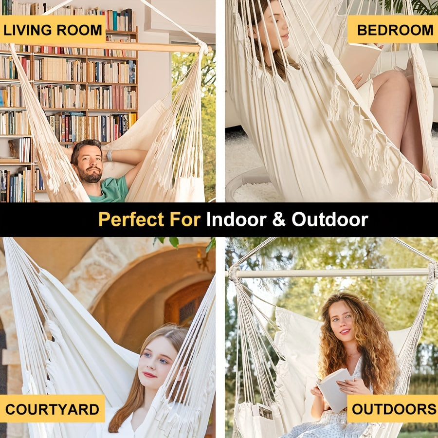 Outdoor Lounge Chair Hammock Beige Dark Grey Polyester with Pillows Patio Garden Relaxation