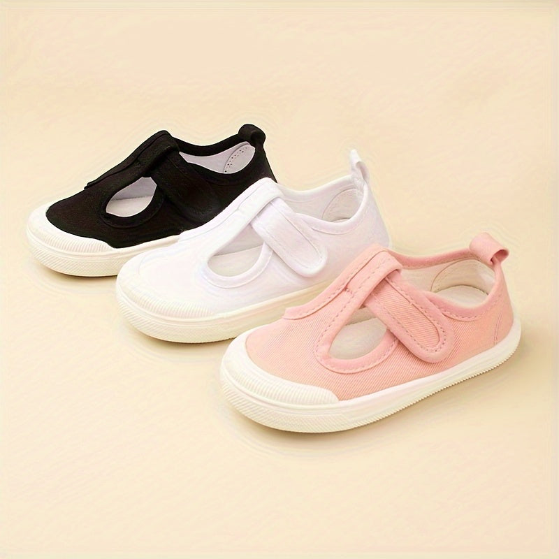 Girls Casual Canvas Sneakers Lightweight Low-Top with Strap Closure Round Toe for Outdoor Spring Fall