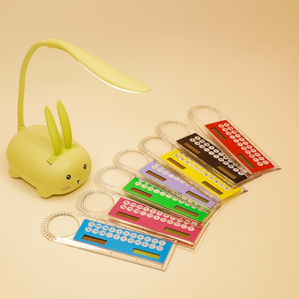 Mini Ultra-Thin Solar Calculator Ruler with Magnifying Glass 10cm Office School Supplies