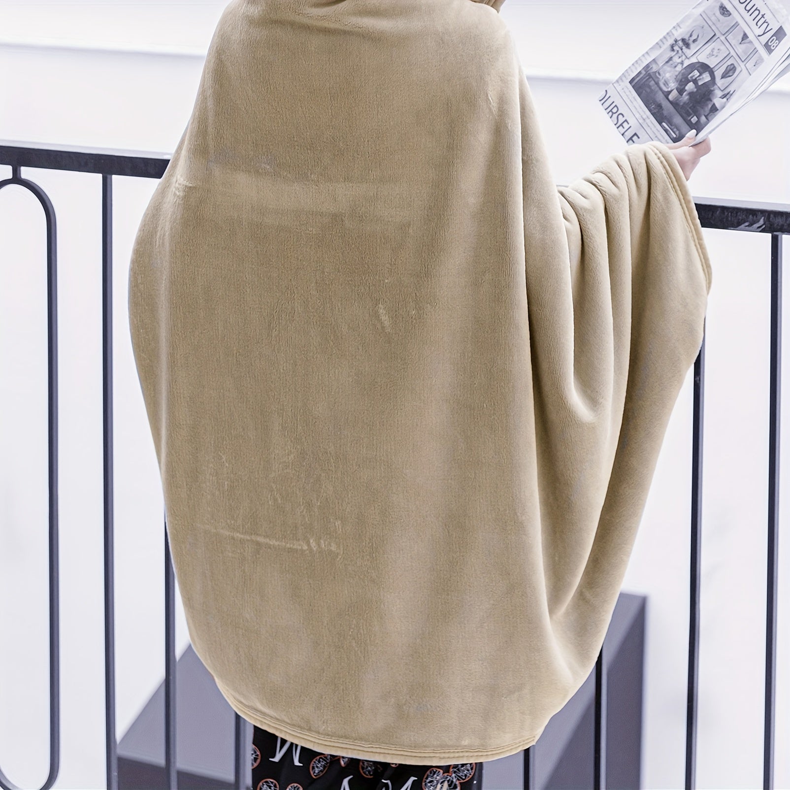 Double-Layer Fleece Sherpa Throw Blanket Cozy Wearable Shawl 156cm Navy Grey Pink