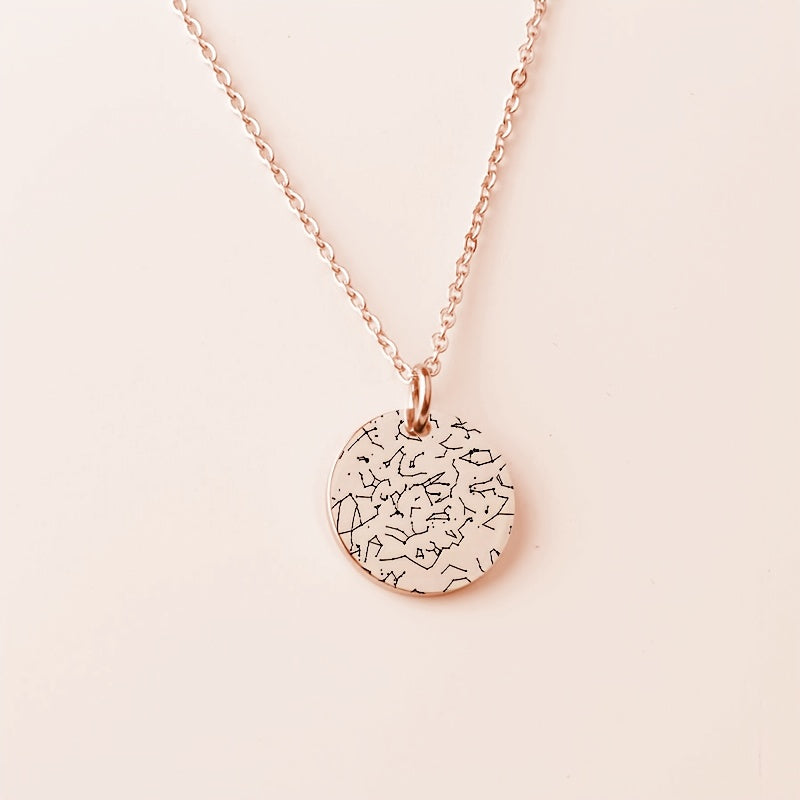 Shaxsiylashtirilgan Yulduzlar xaritasi taqinchoq, oy fazasi gravirovkalangan, zanglamaydigan po'lat, vintage sovg'a, tug'ilgan kunlar uchun