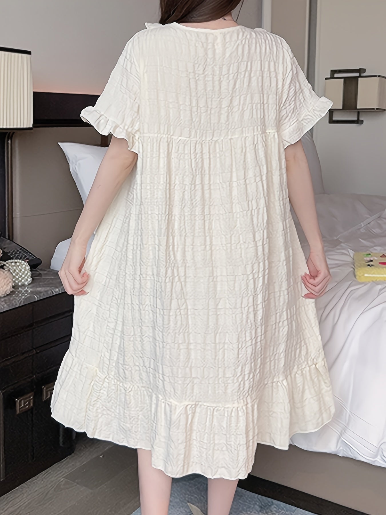 Женская ночная рубашка с коротким рукавом, летняя, с рюшами, свободного кроя, ночное платье