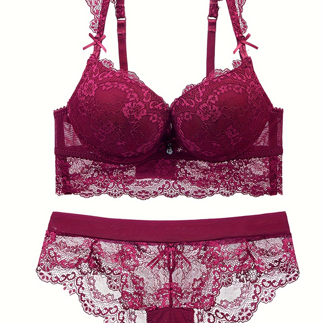 Women's Lace Push-Up Lingerie Set with Thick Cups for Small Chests