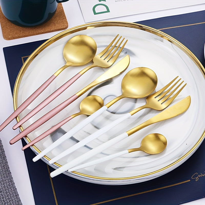 Juego de cubiertos de acero inoxidable de 16 piezas para cenas de bistec y postres