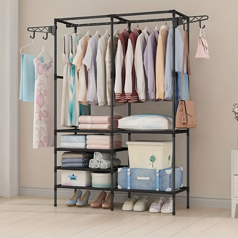 Perchero de metal portátil con almacenamiento para zapatos y accesorios para dormitorio, entrada u oficina