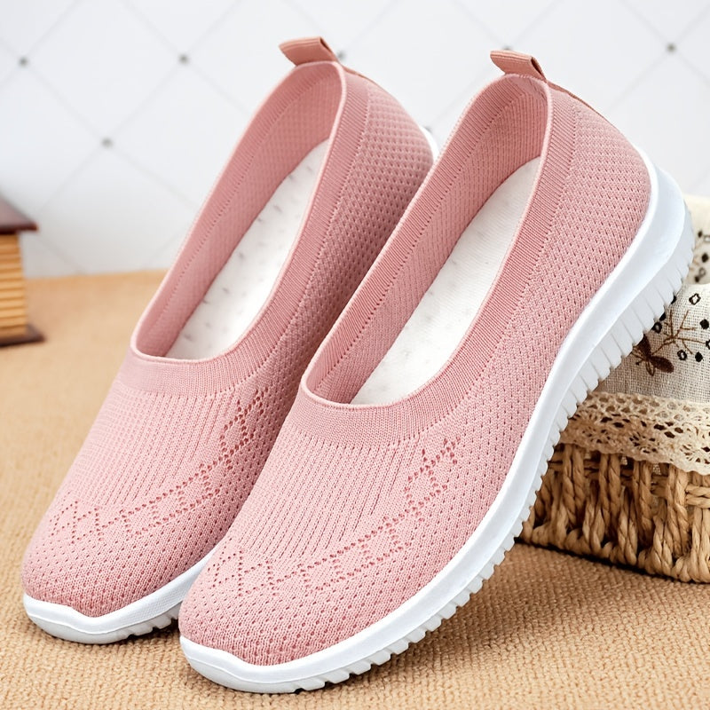 Women's Light Gray Breathable Mesh Slip-On Sneakers with Star Pattern