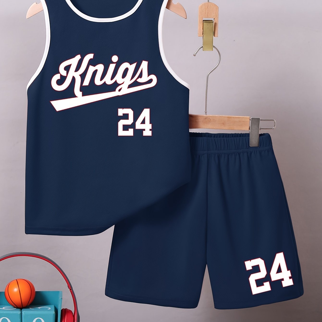 Kids Boys Basketball Jersey Set Sleeveless Vest Shorts Quick-Drying Sports Training Competition