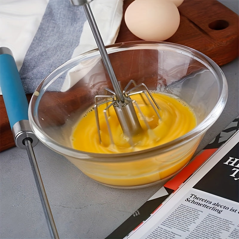 Stainless Steel Manual Egg Beater with Rotating Mixer for Pancakes and Eggs