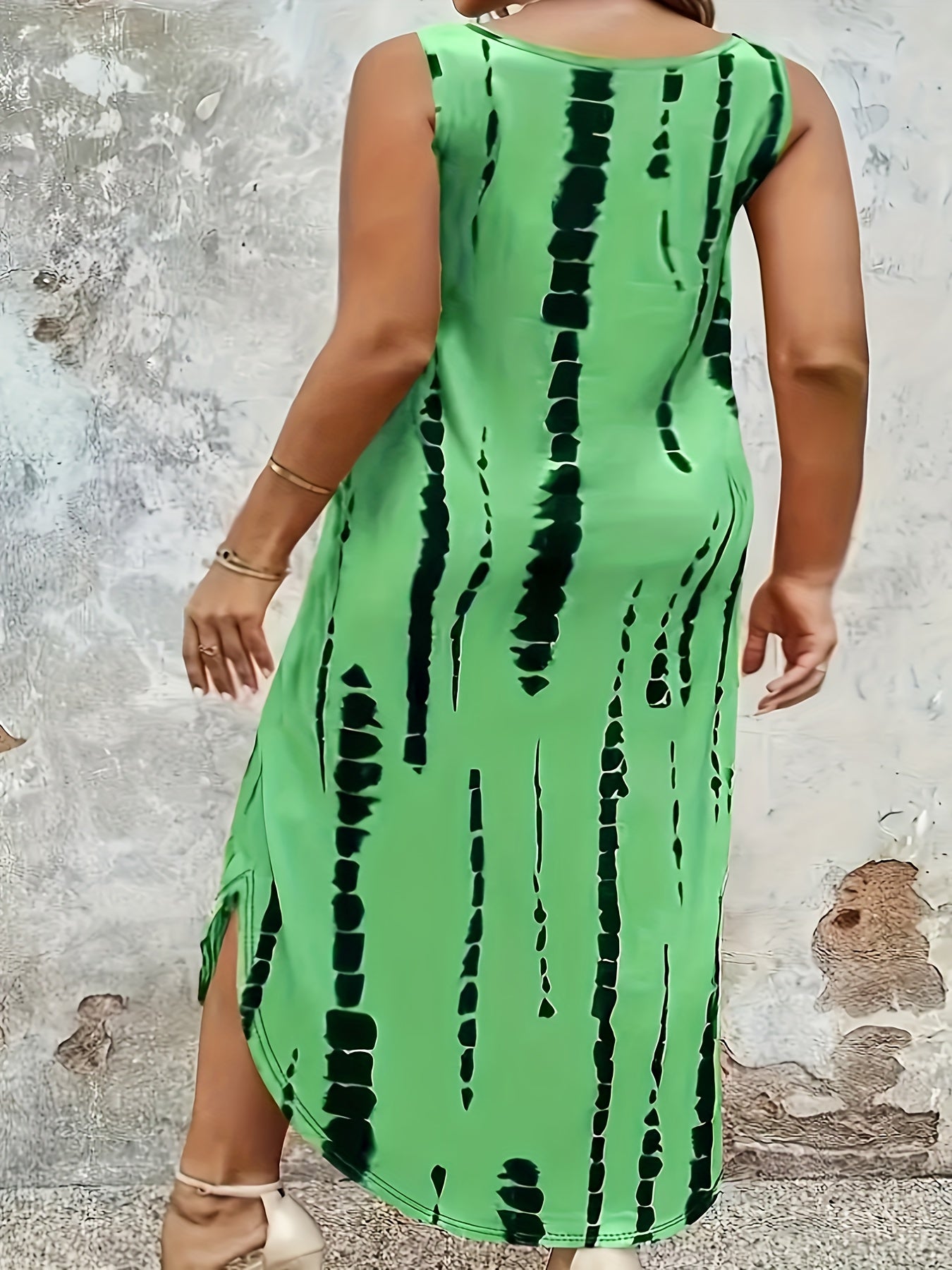 Plus Size Tie Dye Print Tank Dress Casual Sleeveless Homewear Pockets