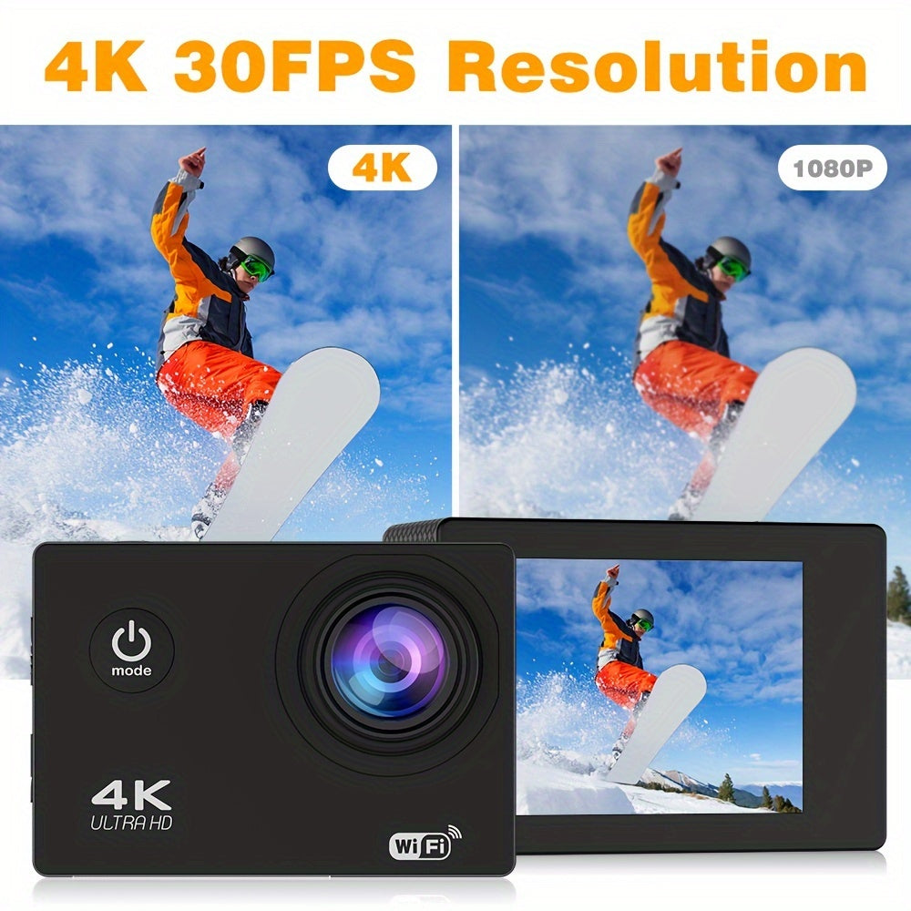 4K Ultra HD Action Camera with WiFi Remote Control 170° Wide-Angle Lens 8GB Card
